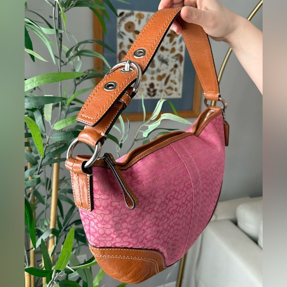 Vintage Y2K Coach Pink and Tan Hobo Monogram Bag - Picture 4 of 8
